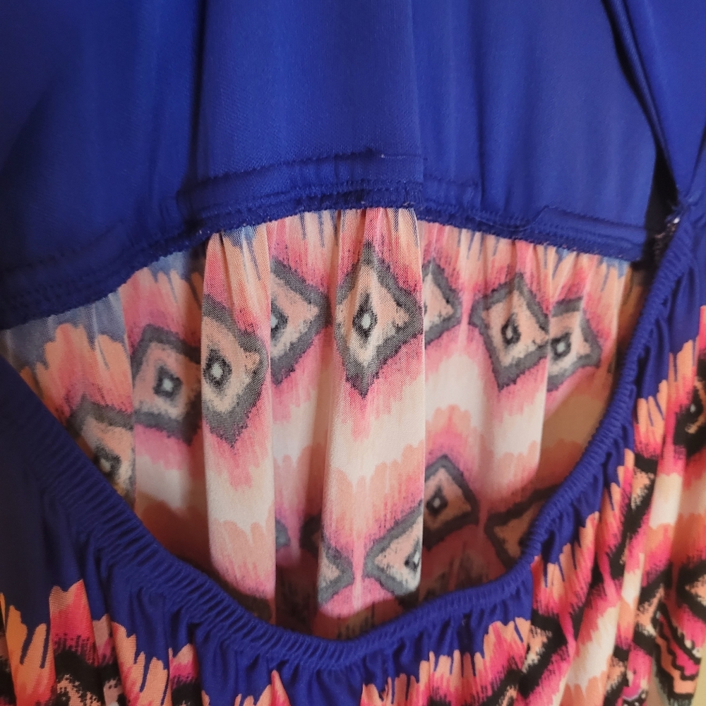 Charlotte Russe blue and pink tube maxi dress. Strapless. Aztec print. S… - Picture 6 of 10